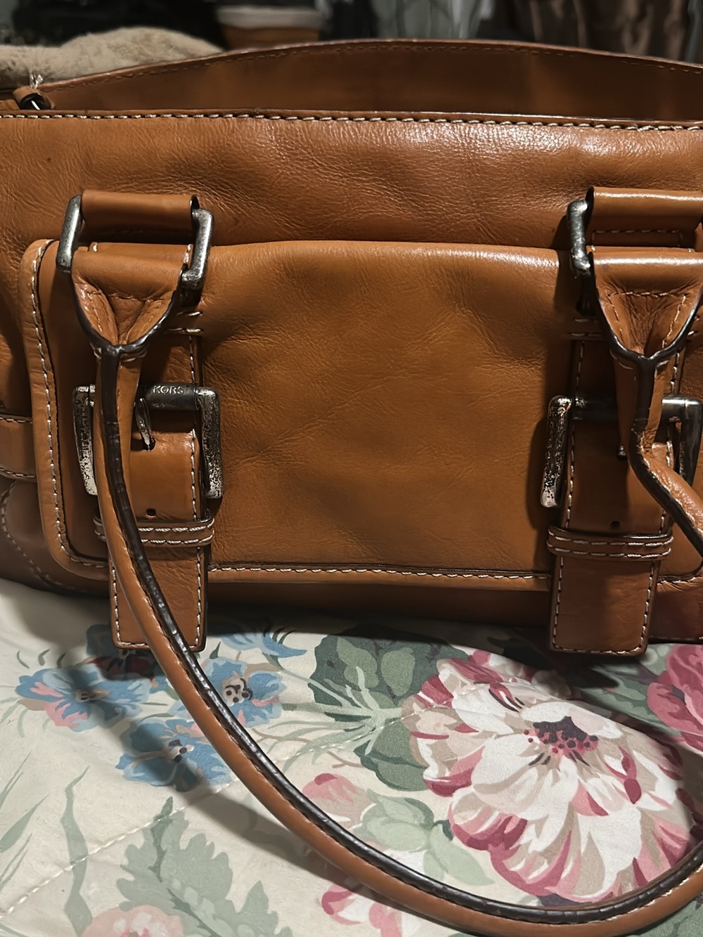 Michael Kors Tan Leather Shoulder Bag with Buckle Accents